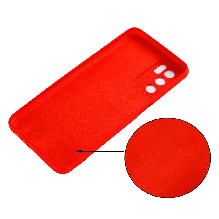 Microfibre Doublure Antichoc Découpe Précise Couleur Unie Étui de Téléphone en Silicone Liquide avec Sangle Pratique pour Oppo A16/A16S (Global) - Rouge