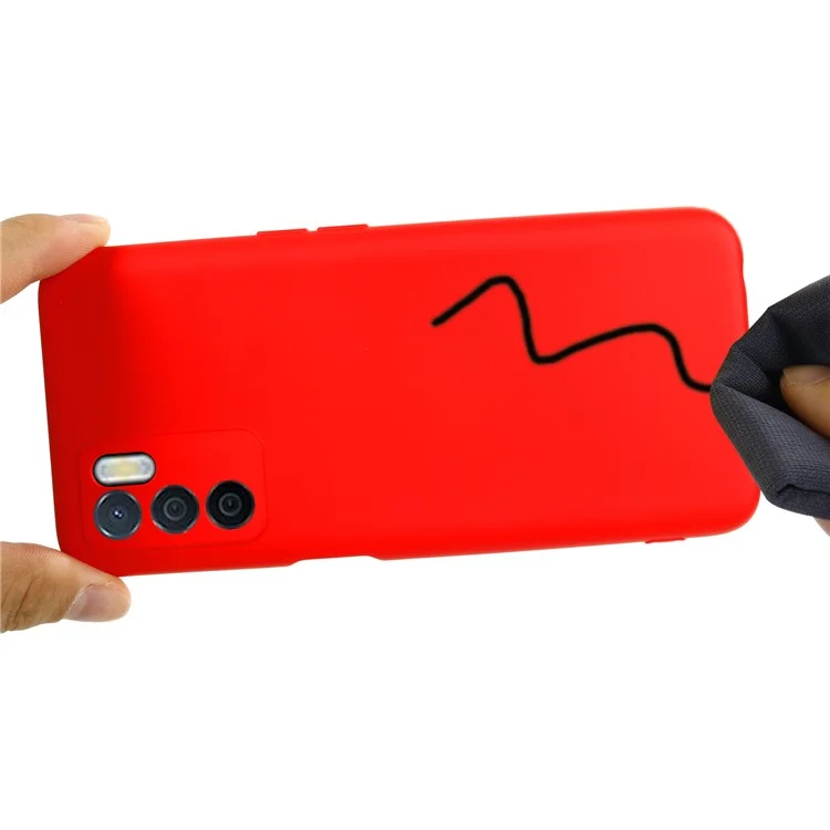 Microfibre Doublure Antichoc Découpe Précise Couleur Unie Étui de Téléphone en Silicone Liquide avec Sangle Pratique pour Oppo A16/A16S (Global) - Rouge
