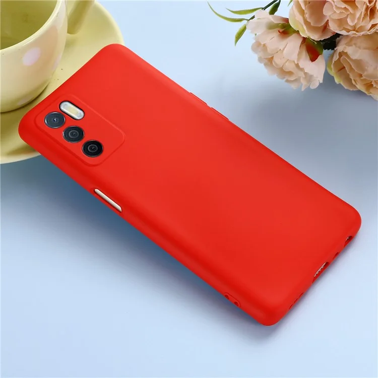 Microfibre Doublure Antichoc Découpe Précise Couleur Unie Étui de Téléphone en Silicone Liquide avec Sangle Pratique pour Oppo A16/A16S (Global) - Rouge