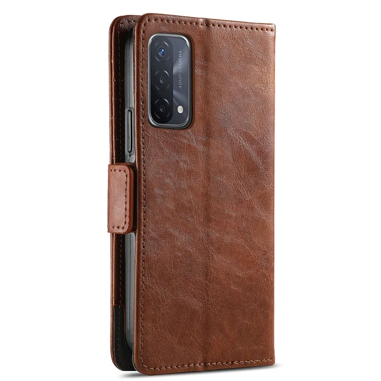 CASENEO 002 Series Business Style Folio Flip Dual Magnetic Clasp Splicing Leather Mobile Phone Case for OPPO A54 5G/A74 5G/A93 5G - Темно-коричневый