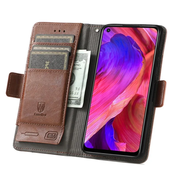 CASENEO 002 Series Business Style Folio Flip Dual Magnetic Clasp Splicing Leather Mobile Phone Case for OPPO A54 5G/A74 5G/A93 5G - Темно-коричневый