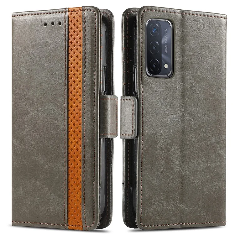 CASENEO 002 Series Business Style Folio Flip Dual Magnetic Clasp Splicing Leather Mobile Phone Case for OPPO A54 5G/A74 5G/A93 5G - Grey