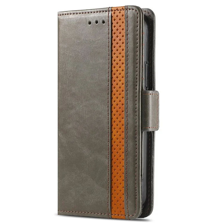 CASENEO 002 Series Business Style Folio Flip Dual Magnetic Clasp Splicing Leather Mobile Phone Case for OPPO A54 5G/A74 5G/A93 5G - Grey