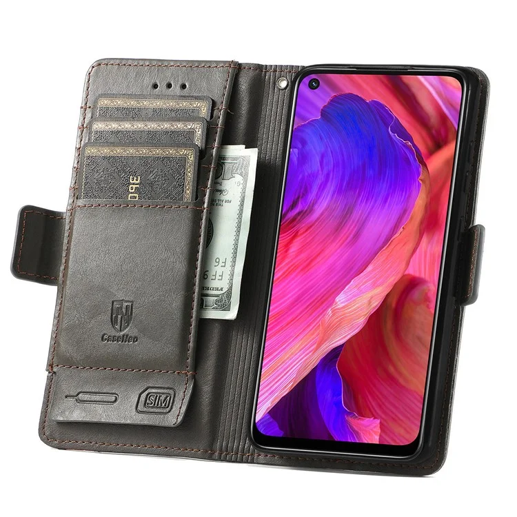 CASENEO 002 Series Business Style Folio Flip Dual Magnetic Clasp Splicing Leather Mobile Phone Case for OPPO A54 5G/A74 5G/A93 5G - Grey