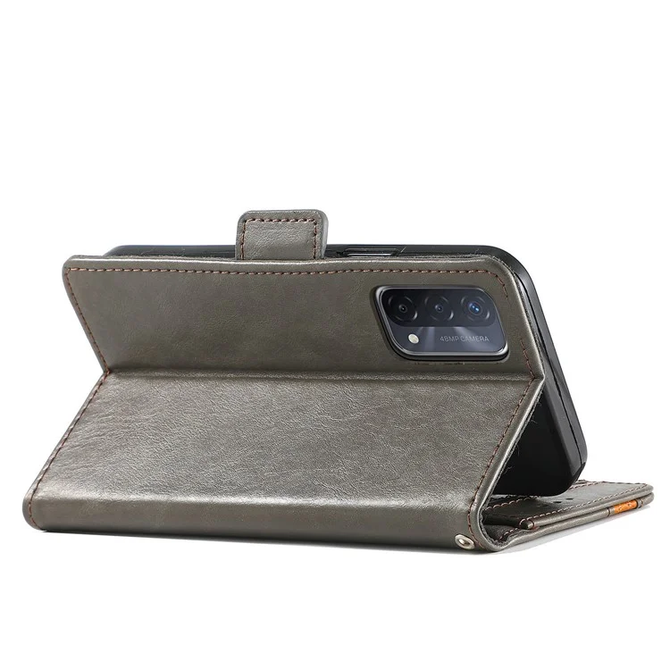 CASENEO 002 Series Business Style Folio Flip Dual Magnetic Clasp Splicing Leather Mobile Phone Case for OPPO A54 5G/A74 5G/A93 5G - Grey