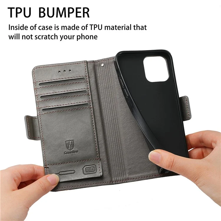 CASENEO 002 Series Business Style Folio Flip Dual Magnetic Clasp Splicing Leather Mobile Phone Case for OPPO A54 5G/A74 5G/A93 5G - Grey