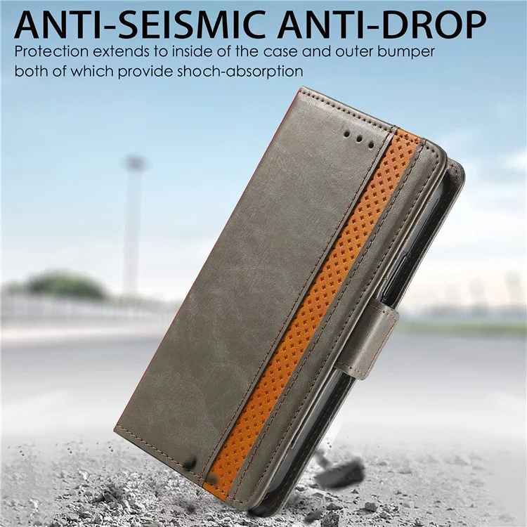 CASENEO 002 Series Business Style Folio Flip Dual Magnetic Clasp Splicing Leather Mobile Phone Case for OPPO A54 5G/A74 5G/A93 5G - Grey
