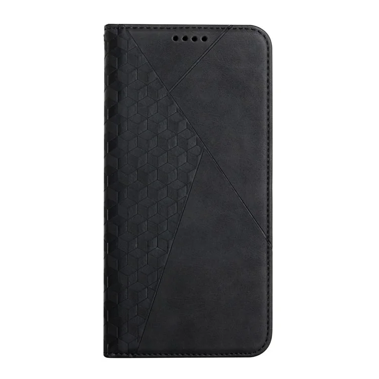 Rhombus Pattern Skin-touch Feel Magnetic Absorption Leather Protective Phone Cover Case for Oppo A16/A16s/A54s/A55 5G/A53s 5G - Black