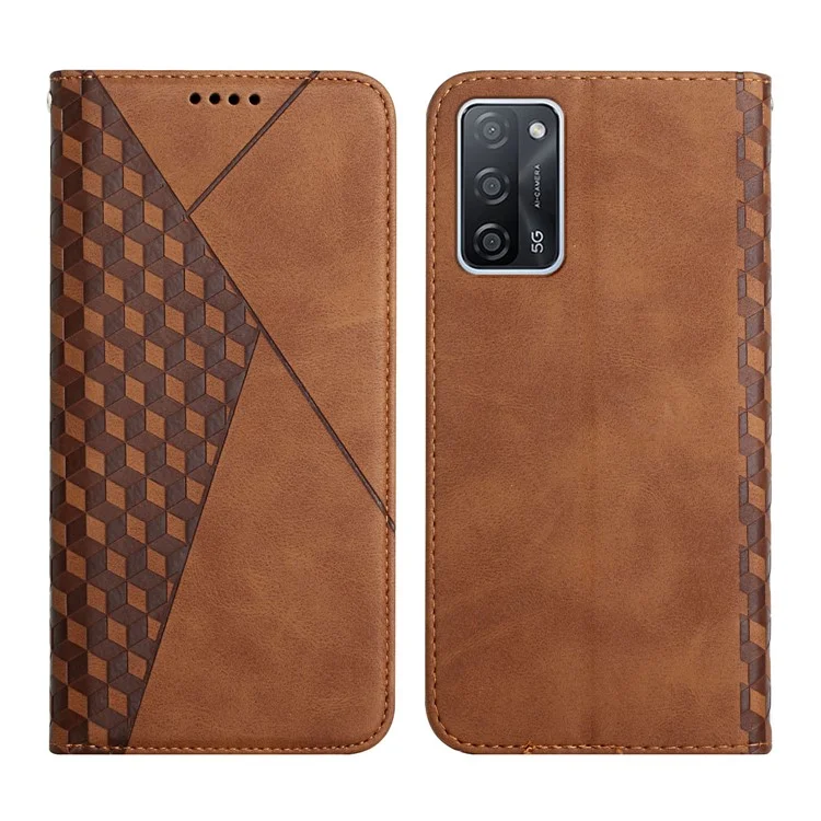 Capa Protetora de Telefone com Absorção Magnética e Sensação de Toque na Pele, com Padrão Romboidal para Oppo A16/A16s/A54s/A55 5G/A53s 5G - Marrom