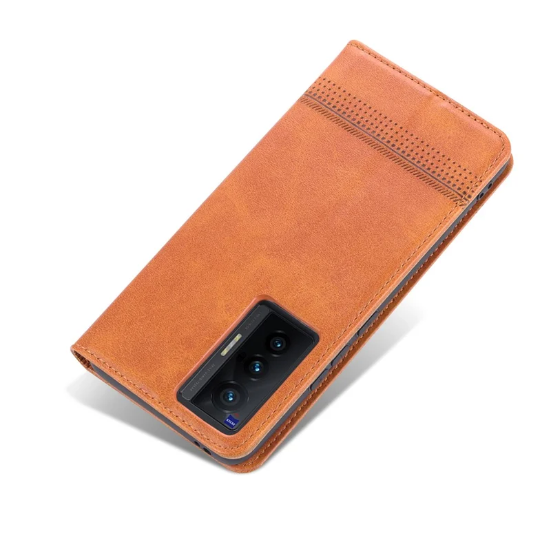 AZNS Durable Wallet Design PU Leather Shockproof Phone Cover Case for vivo X70 - Brown