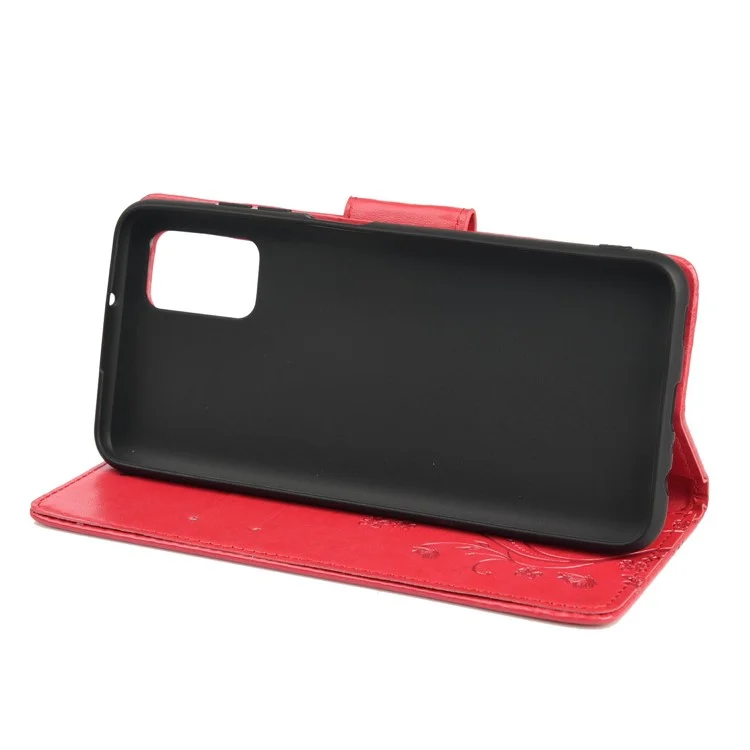 Carteira de Couro com Estampa de Borboleta e Flor, Suporte de Proteção Total para Telefone para Oppo Reno6 5G - Vermelho