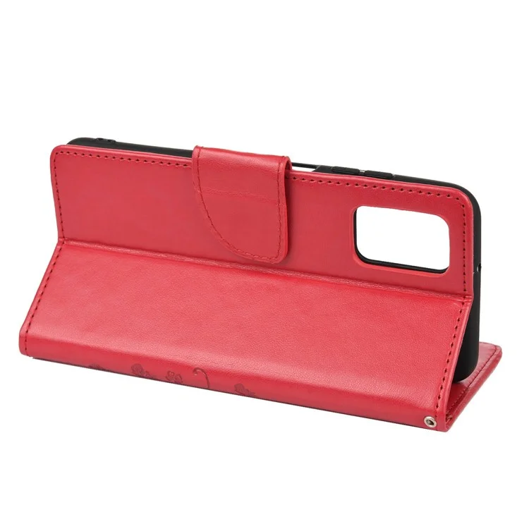 Carteira de Couro com Estampa de Borboleta e Flor, Suporte de Proteção Total para Telefone para Oppo Reno6 5G - Vermelho