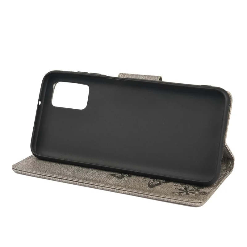 Imprinted Butterflies Flower Leather Wallet Stand Phone Protective Case Shell for Oppo Reno6 5G - Grey