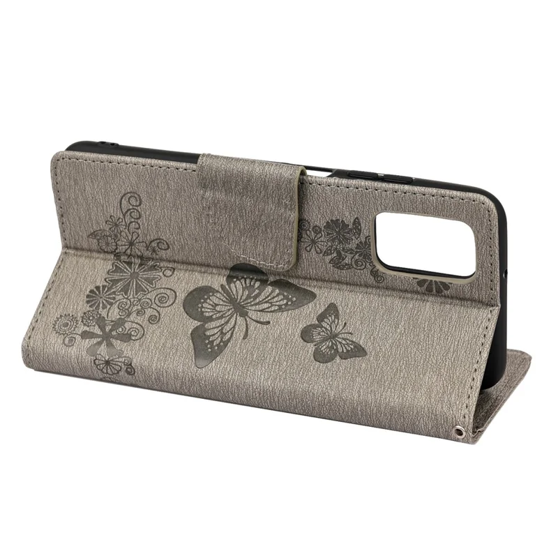 Imprinted Butterflies Flower Leather Wallet Stand Phone Protective Case Shell for Oppo Reno6 5G - Grey