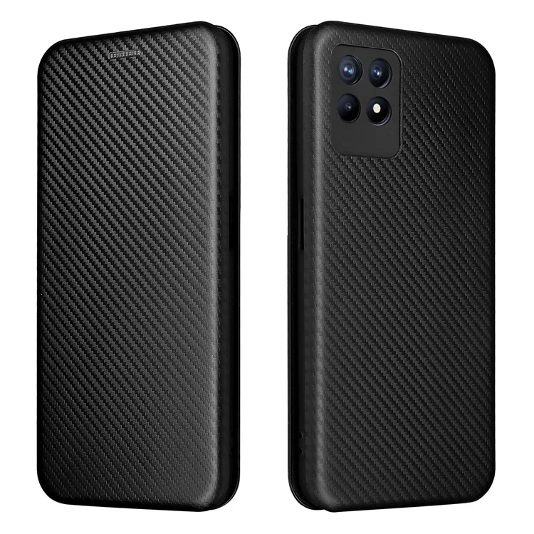 Carbon Faser Textur Auto-absorbiertes Leder-Ständer-Handy-Schutzhülle mit Ring-Trageriemen für Realme 8i - Schwarz
