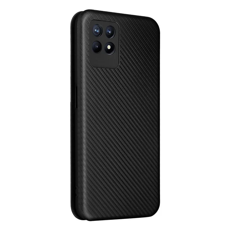 Carbon Faser Textur Auto-absorbiertes Leder-Ständer-Handy-Schutzhülle mit Ring-Trageriemen für Realme 8i - Schwarz