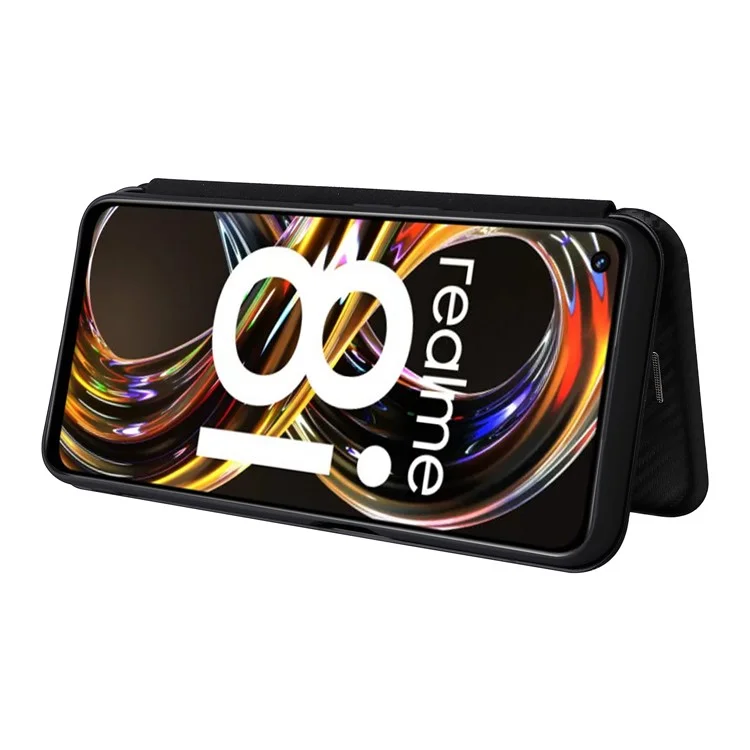 Carbon Faser Textur Auto-absorbiertes Leder-Ständer-Handy-Schutzhülle mit Ring-Trageriemen für Realme 8i - Schwarz