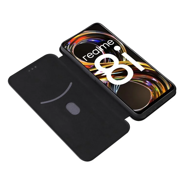 Carbon Faser Textur Auto-absorbiertes Leder-Ständer-Handy-Schutzhülle mit Ring-Trageriemen für Realme 8i - Schwarz