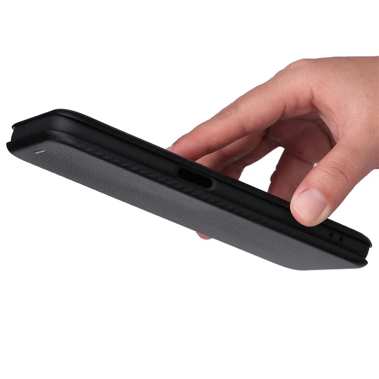 Carbon Faser Textur Auto-absorbiertes Leder-Ständer-Handy-Schutzhülle mit Ring-Trageriemen für Realme 8i - Schwarz