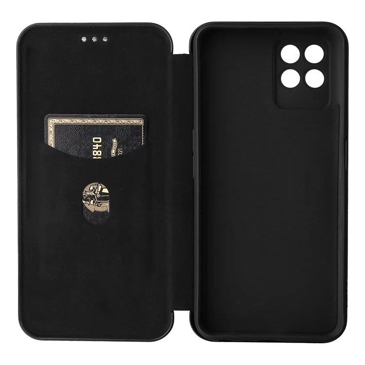 Carbon Faser Textur Auto-absorbiertes Leder-Ständer-Handy-Schutzhülle mit Ring-Trageriemen für Realme 8i - Schwarz
