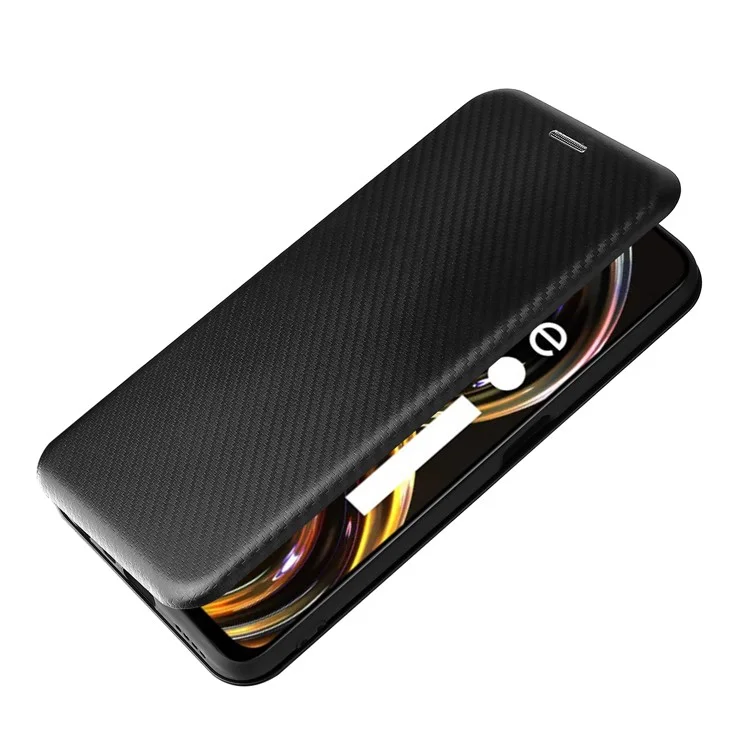 Carbon Faser Textur Auto-absorbiertes Leder-Ständer-Handy-Schutzhülle mit Ring-Trageriemen für Realme 8i - Schwarz