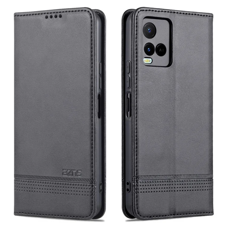 AZNS Estojo de Telefone com Proteção contra Choques, Design de Suporte Magnético com Fechamento Automático, Capa de Couro PU para vivo Y21/Y33s - Preto