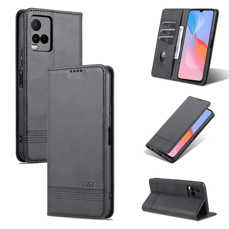 AZNS Estojo de Telefone com Proteção contra Choques, Design de Suporte Magnético com Fechamento Automático, Capa de Couro PU para vivo Y21/Y33s - Preto
