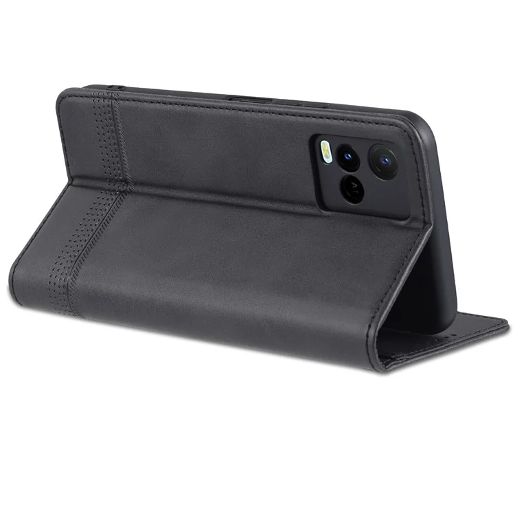 AZNS Estojo de Telefone com Proteção contra Choques, Design de Suporte Magnético com Fechamento Automático, Capa de Couro PU para vivo Y21/Y33s - Preto