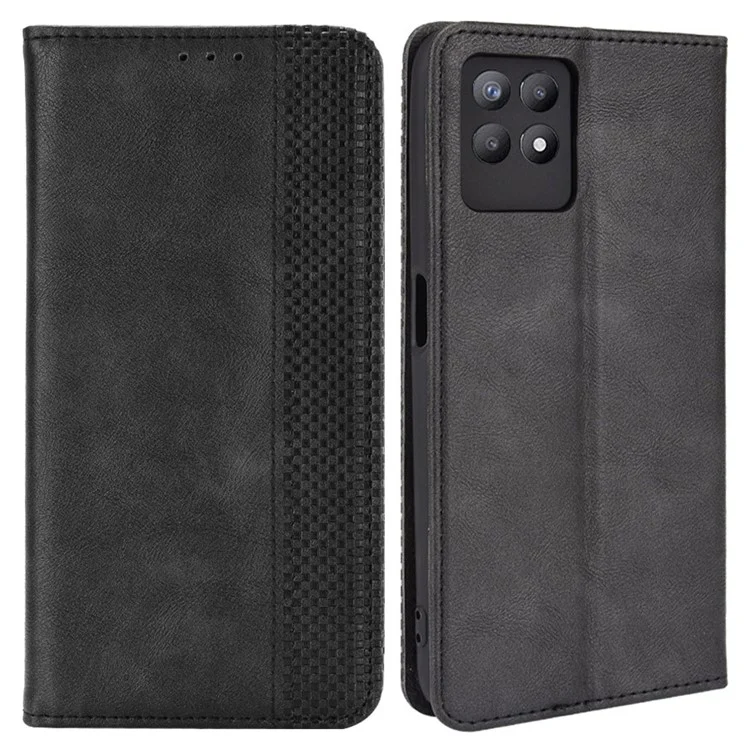 Per Realme 8i Retro Textured Surface Shockproof Wallet Stand Well-Protected Phone Leather Case - Nero