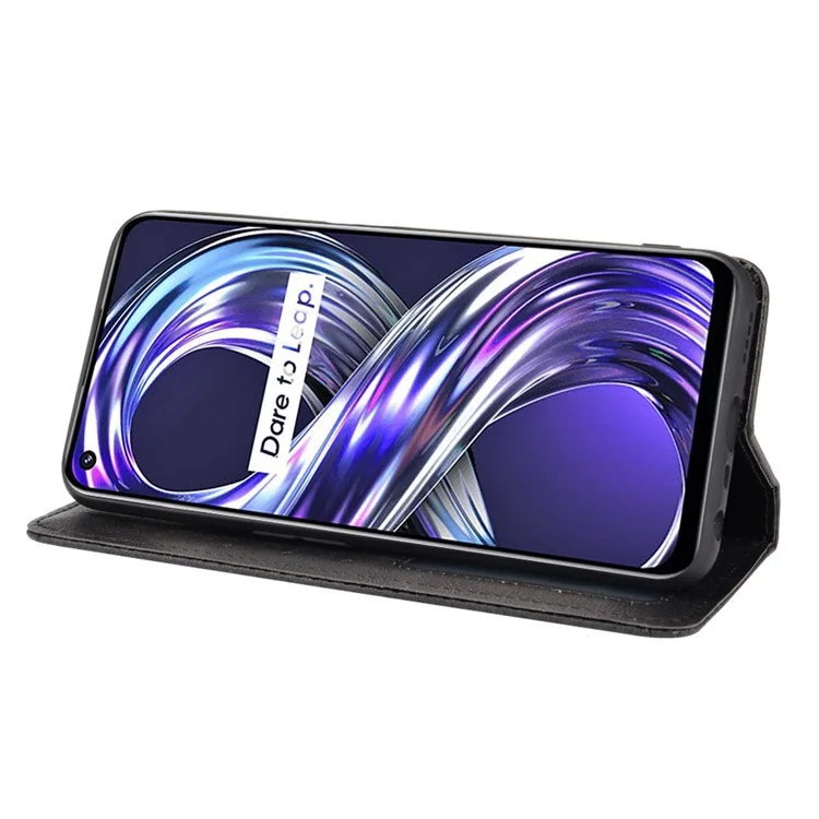 Per Realme 8i Retro Textured Surface Shockproof Wallet Stand Well-Protected Phone Leather Case - Nero