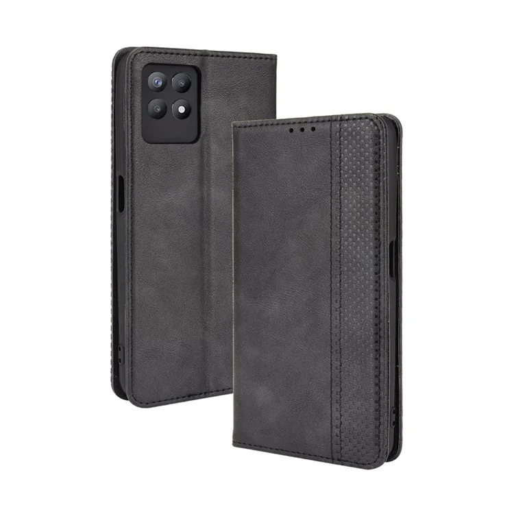 Per Realme 8i Retro Textured Surface Shockproof Wallet Stand Well-Protected Phone Leather Case - Nero
