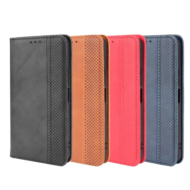 Capa de carteira de couro do telefone com superfície texturizada retrô, fechamento automático magnético para vivo Y33s 4G / Y21 / Y21s / Y32 4G / Y21t 4G / Y21e 4G / Y21a 4G / Y21G / T1X 4G / Y33t - Preto