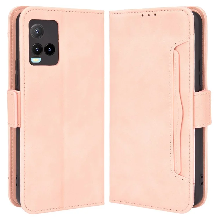 Para Vivo Y33s/y21/y21s Anti-Drop Flip Phone Case PU Leather + TPU Capa de Telefone Múltiplo Slot de Carteira - Rosa