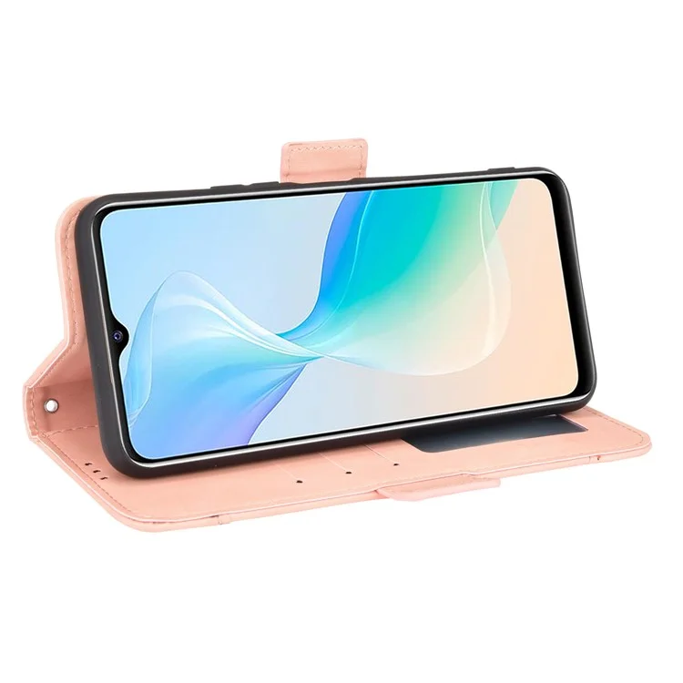 Para Vivo Y33s/y21/y21s Anti-Drop Flip Phone Case PU Leather + TPU Capa de Telefone Múltiplo Slot de Carteira - Rosa