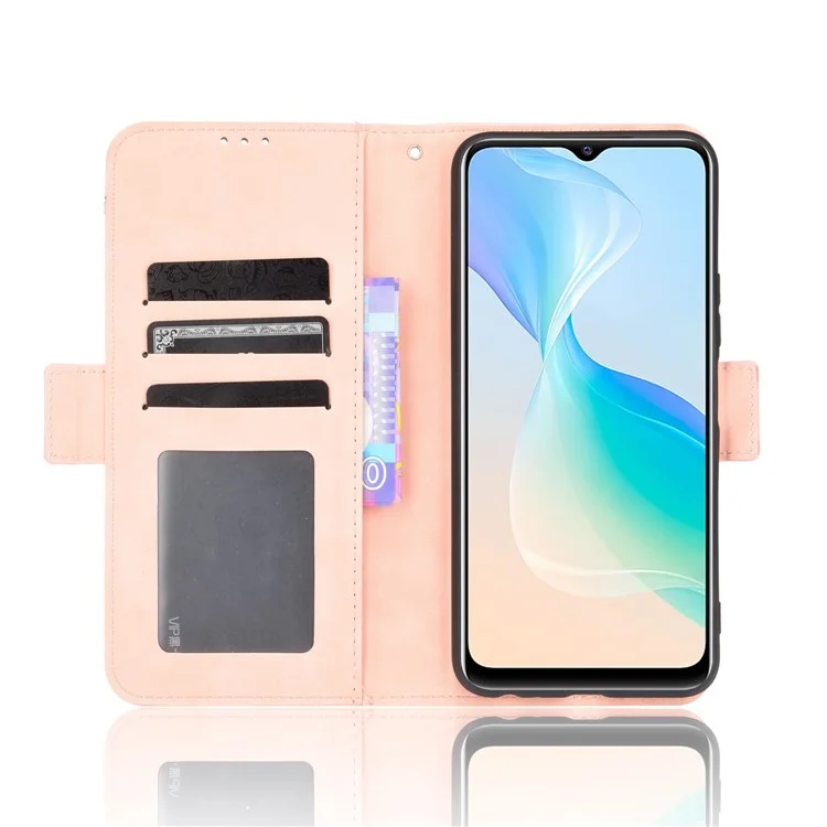 Para Vivo Y33s/y21/y21s Anti-Drop Flip Phone Case PU Leather + TPU Capa de Telefone Múltiplo Slot de Carteira - Rosa