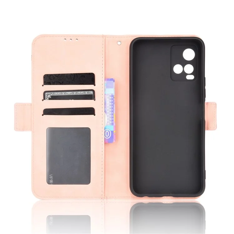 Para Vivo Y33s/y21/y21s Anti-Drop Flip Phone Case PU Leather + TPU Capa de Telefone Múltiplo Slot de Carteira - Rosa