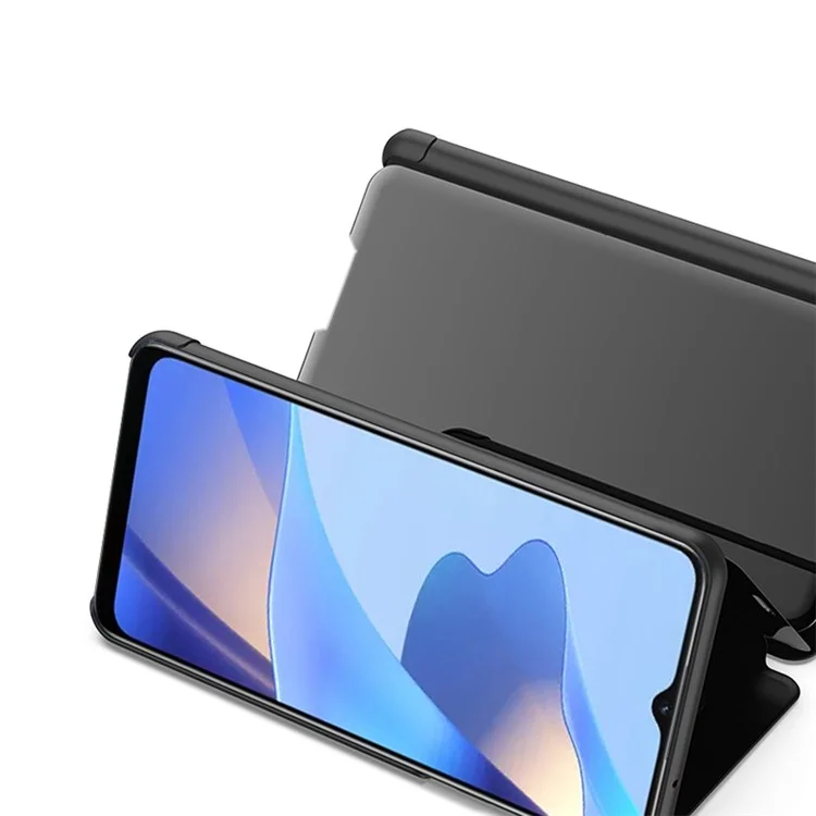 Electroplating Mirror Design Clear View Window Screen Display Case Stand Flip Phone Cover for Oppo A16/A16s/A54s - Gold
