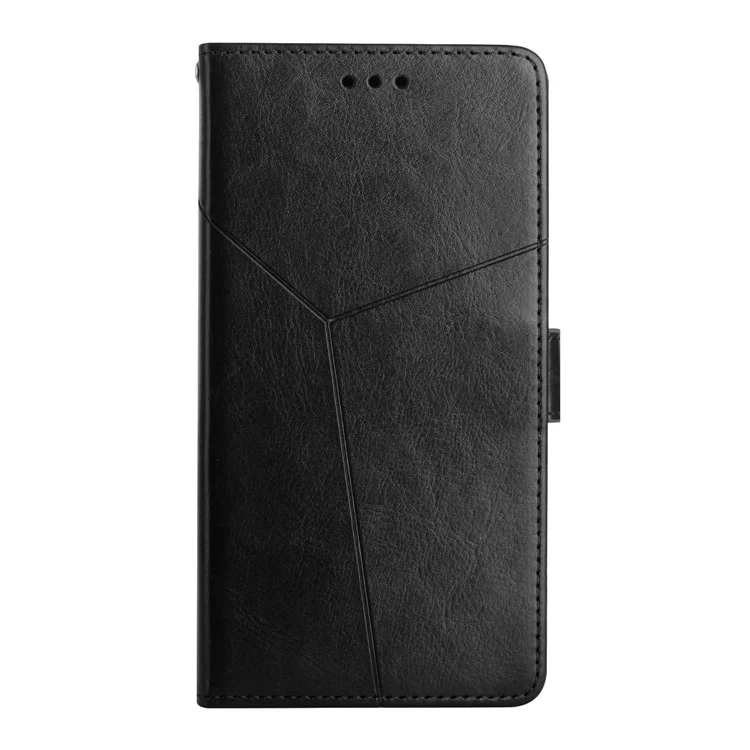 Protección de Cuerpo Completo Líneas en Forma de y Impresión de la Billetera PU de Cuero pu Soporte Anti-Drop Cover Shell Con Correa de Muñeca Para Oppo A93s 5G - Negro