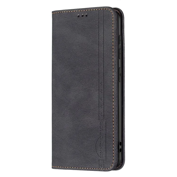 BINFEN COLOR Stylish RFID Blocking Design Anti-drop PU Leather Phone Case Wear-resistant Stand Cover for Oppo A94 5G/F19 Pro+ 5G/Reno5 Z - Black