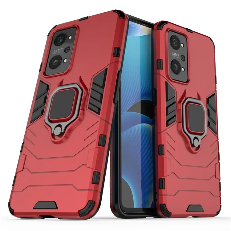 Drop Proof Dual Layer Soft TPU + Hard PC Phone Cover with Ring Holder Kickstand for Realme GT Neo2 5G/GT Neo 3T 5G - Red