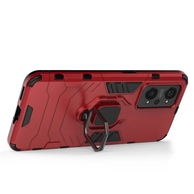 Drop Proof Dual Layer Soft TPU + Hard PC Phone Cover with Ring Holder Kickstand for Realme GT Neo2 5G/GT Neo 3T 5G - Red