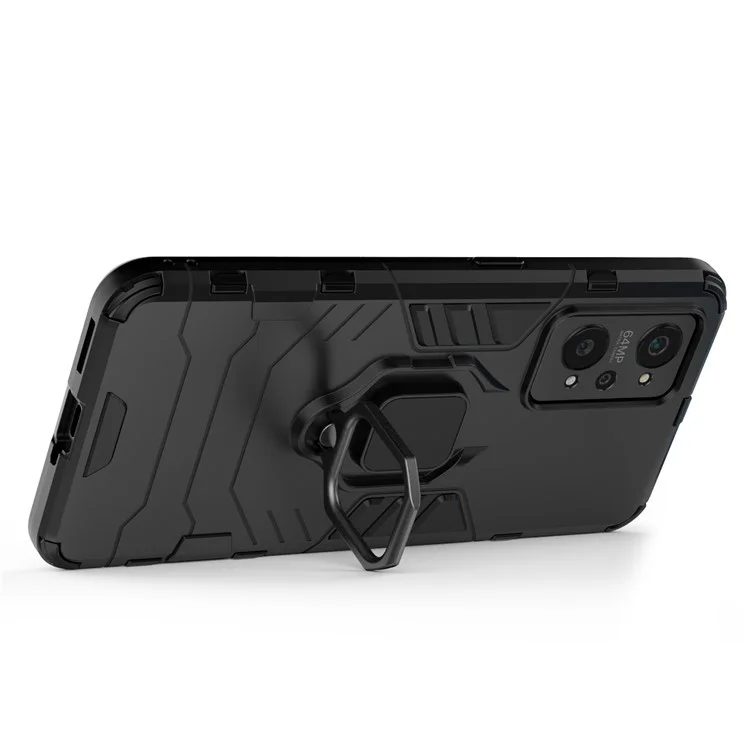 Drop Proof Dual Layer Soft TPU + Hard PC Phone Cover with Ring Holder Kickstand for Realme GT Neo2 5G/GT Neo 3T 5G - Black