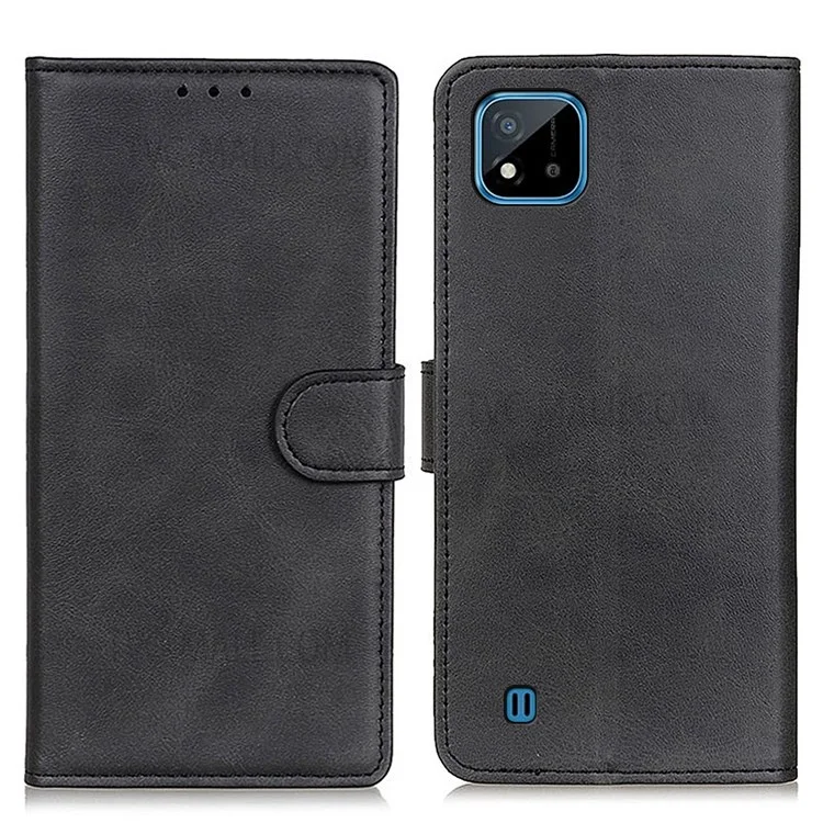PU Leather Wallet Stand Shockproof Anti-Scratch Protective Cover with Magnetic Closure for Realme C20 / C11 (2021) - Black