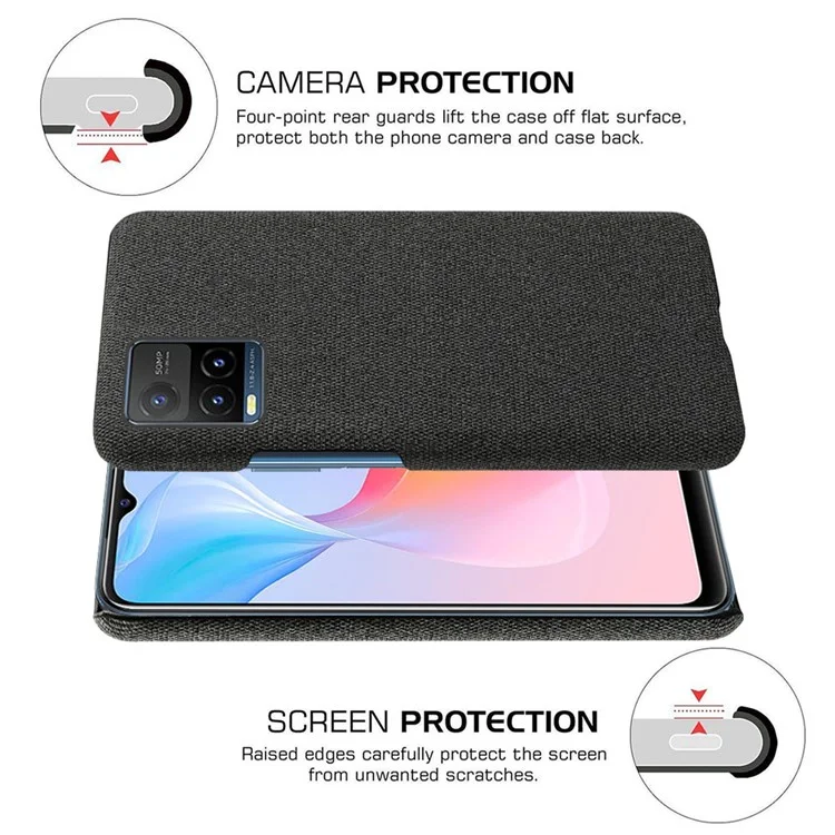 KSQ Shockproof Phone Cover Quality Cloth + PC Back Phone Case для vivo Y21 / Y21s / Y33s - Черный
