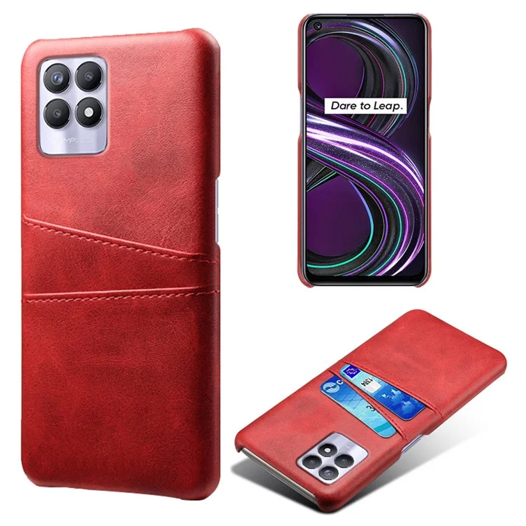 KSQ PU Leather + PC Combo Anti-Scratch Hard Case with Dual Back Card Slots for Realme 8i/Narzo 50 4G - Rosso