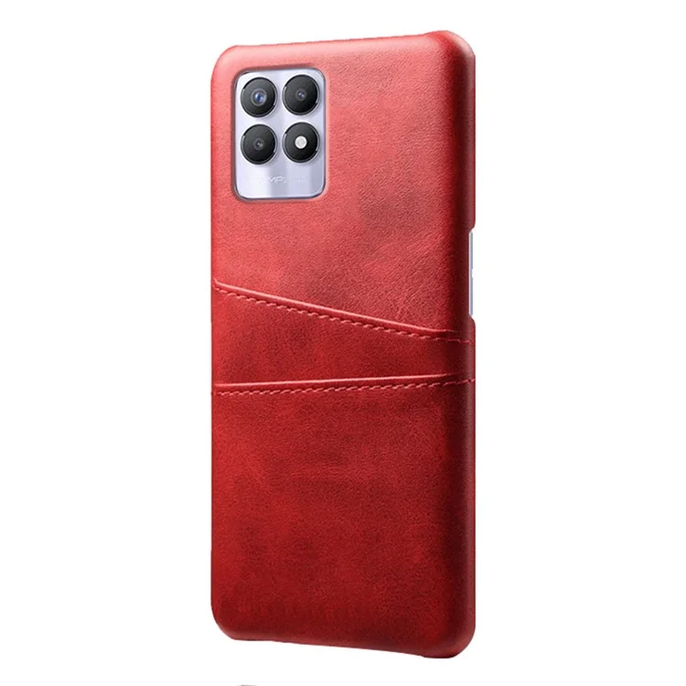 KSQ PU Leather + PC Combo Anti-Scratch Hard Case with Dual Back Card Slots for Realme 8i/Narzo 50 4G - Rosso