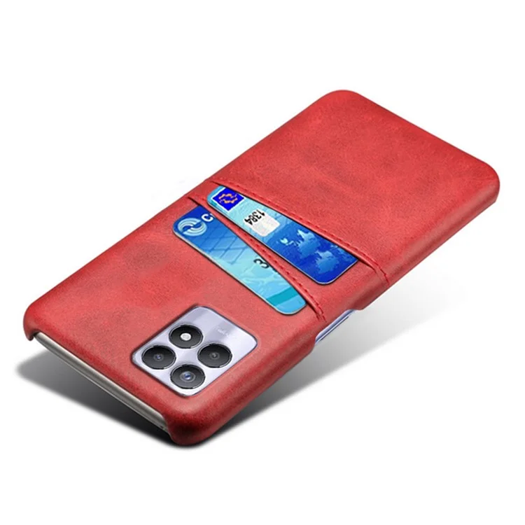KSQ PU Leather + PC Combo Anti-Scratch Hard Case with Dual Back Card Slots for Realme 8i/Narzo 50 4G - Rosso