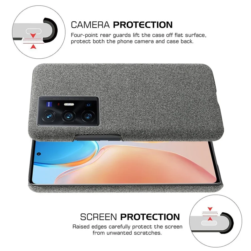 KSQ Anti-Fingerprint Solid Color Anti-Fall Cloth + PC Back Phone Case Shell for vivo X70 Pro - Grey