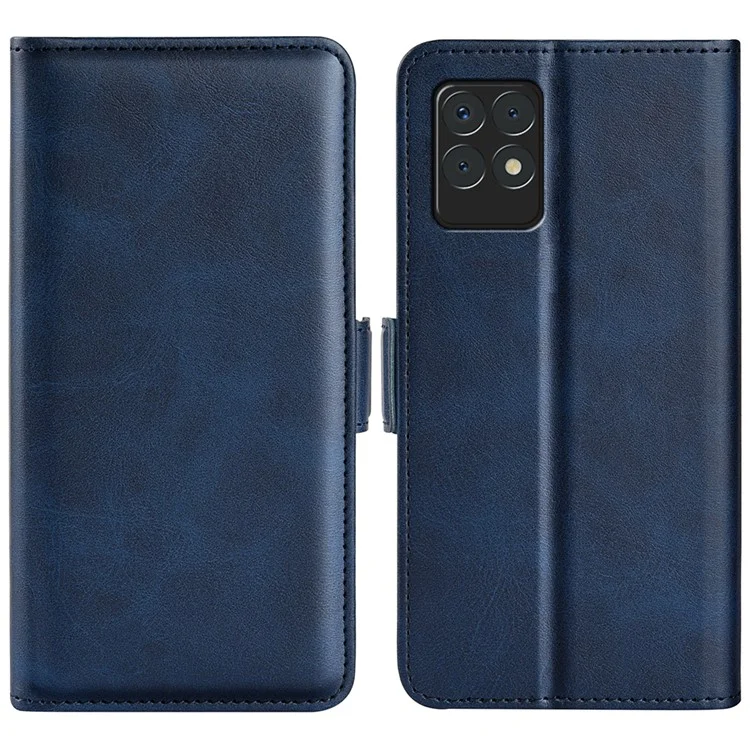 Soporte de Visión Ultra Luz Elegante PU Cuero Folio Folio Willet Cover Con Doble Broches Magnéticos Para Realme 8i/Narzo 50 4G - Azul