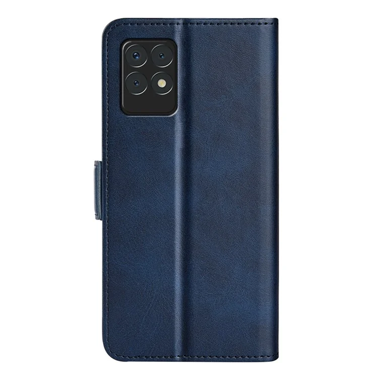 Soporte de Visión Ultra Luz Elegante PU Cuero Folio Folio Willet Cover Con Doble Broches Magnéticos Para Realme 8i/Narzo 50 4G - Azul